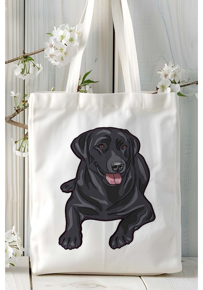 Art Hediye Labrador Retriever Köpek Baskılı Bez Çanta Omuz Çantası Kişiye Özel Model 2 Çok Renkli