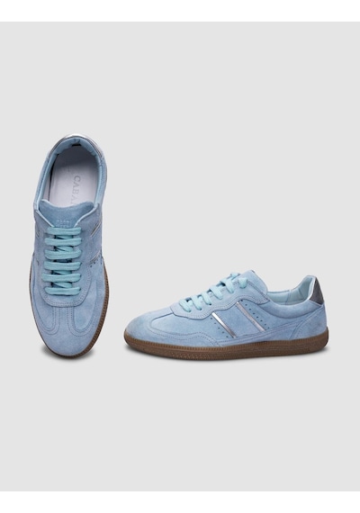 %100 Hakiki Deri Mavi Süet Bağcıklı Kadın Sneaker-mavi Mavi