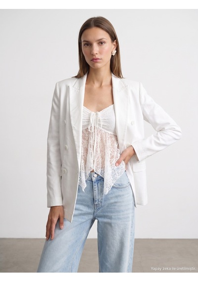 Dilvin 60815 Lyocell Karışımlı Blazer Ceket-beyaz