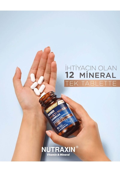 Nutraxin Multimineral Complex 60 Tablet Magnezyum, Kalsiyum, Çinko, Demir, İyot, Krom