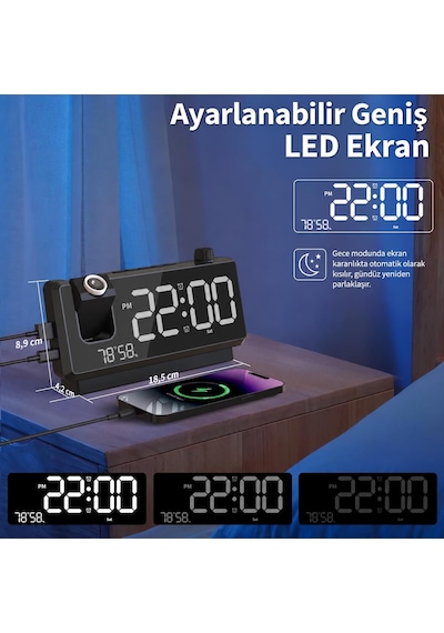Valkyrie Projeksiyonlu Dijital Alarm Saat Dahili Bataryalı Led Ekranlı Usb Şarj Çıkışlı Siyah