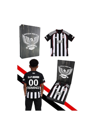 Lisanslı Adidas Beşiktaş Forma 25-26 Sezon Çubuklu Çocuk Forması Kişiye Özel Siyah-beyaz