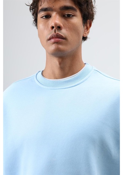 Vamos Basic Oversize Yıkamalı Sweatshirt Turkuaz