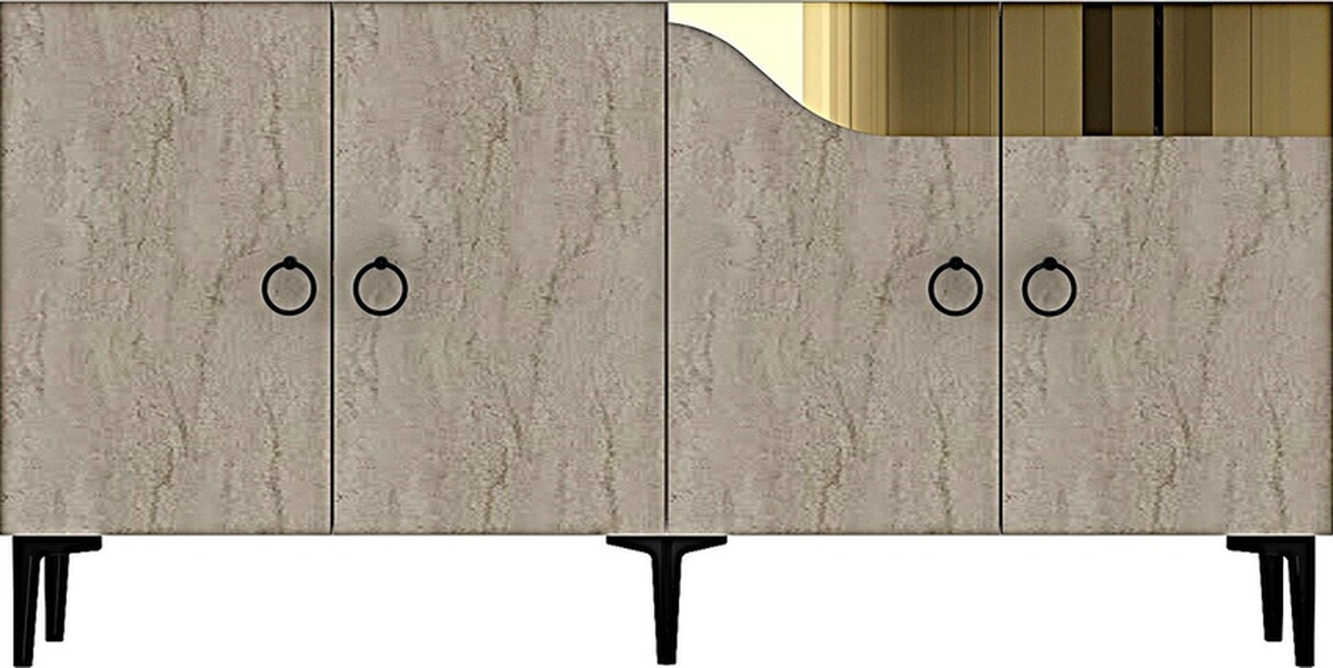 Ka1514btg Gama Konsol, Kahve Köşesi, Tv Sehpası Beyaz-traverten Kapak-gold 150cm Beyaz