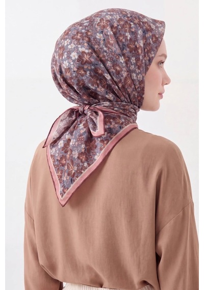Silk Home Mini Floral Desen Soft Pamuk Eşarp Gri Kahve