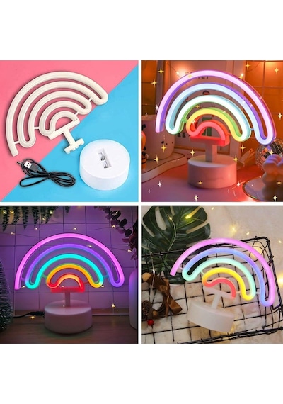 Plastik Gökkuşağı Neon Led Işık Dekoratif Renkli Masaüstü Ve Ambiyans Aydınlatması Diğer