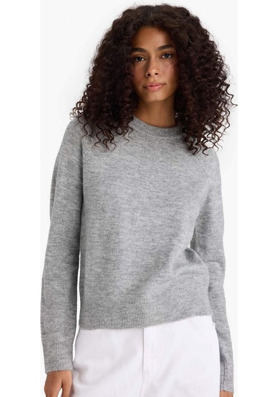 Defacto Regular Fit Bisiklet Yaka Basic Düz Soft Touch Yumuşak Triko Kazak D8678ax25wngr456 Gri-gr456