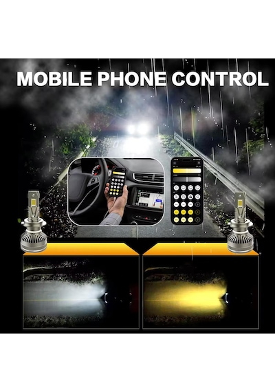H4 Led Zenon App Kontrolü Bluetooth İle Telefondan 2700k-6500k Renk Değiştiren Araba Farı 2wat-80wat App Uygulama Üzerinden İstenilen Ayar Yapılır Şimşek Etkili 1