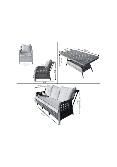 Monalin Home Garden I Elite 7 Kişilik Oturma Takımı Gri I Rattan El Örgüsü Bahçe Mobilyası Antrasit - Gri