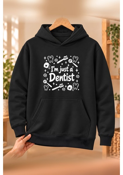 Diş Hekimi Dentist Meslek Yazısı Baskılı Erkek Kapüşonlu Sweatshirt - Siyah