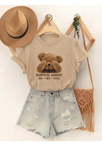 Uyguntarz Unisex Surprıse Moment Baskılı Tasarım Tshirt Bej