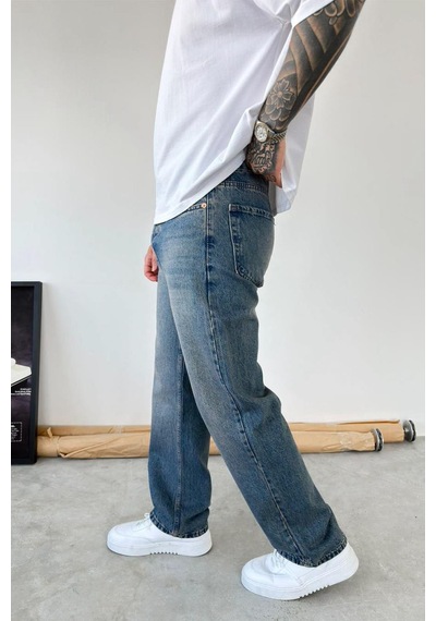 Eskitme Mavi Soft Degrade Baggy Pantolon