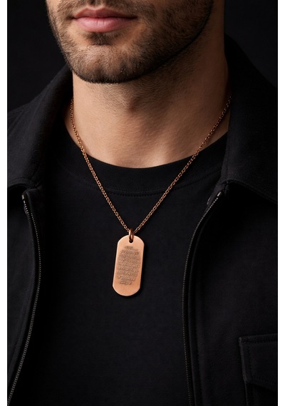 Erkek Bakır Kolye Ayetel Kürsi Duası Yazılı Dog Tag Model Saf Bakır Kolye Zincir Diğer