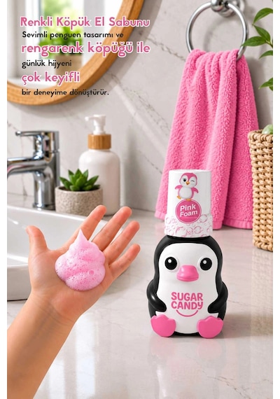 Sugar Candy Çilek Kokulu Doğal Vegan Çocuk Köpük El Sabunu Lumı 350 Ml Paraben İçermeyen Pembe Köpük
