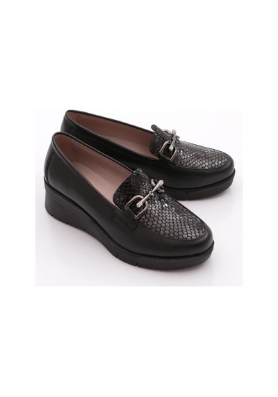 Dgn 1041 Kadin Kalin Taban Comfort Ayakkabi Siyah Yılan