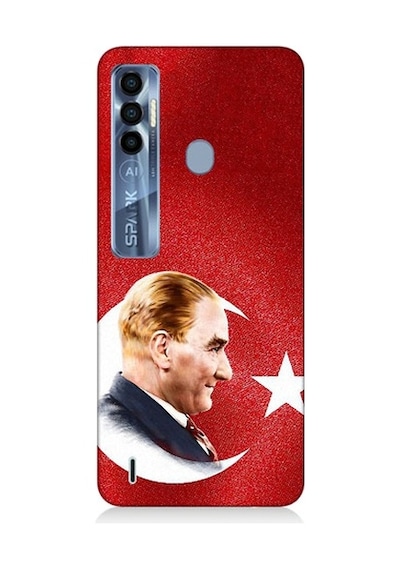 Tecno Spark 7 Pro Uyumlu Bayrak Ve Mustafa Kemal Atatürk Desenli Silikon Kılıf