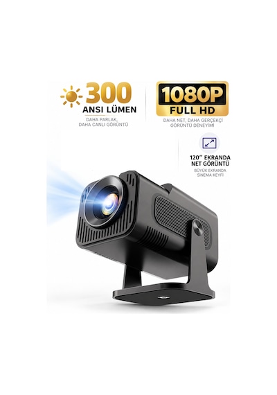 Hy320 Mini Led Projektör 1080p Full Hd & 4k Destek, Wi-fi 6, Bluetooth, Android Smart Siyah