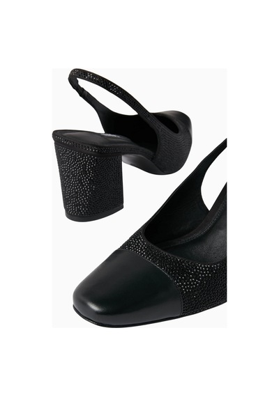 Nass Marcy 65 Kristal Taşlı, Saten Slingback Blok Topuklu Ayakkabı, Şık Ve Zarif Siyah