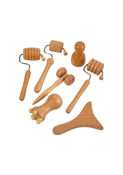 Mini Ahşap Yüz Masaj Aparatı & Madero Terapi Guasha 7'li Set