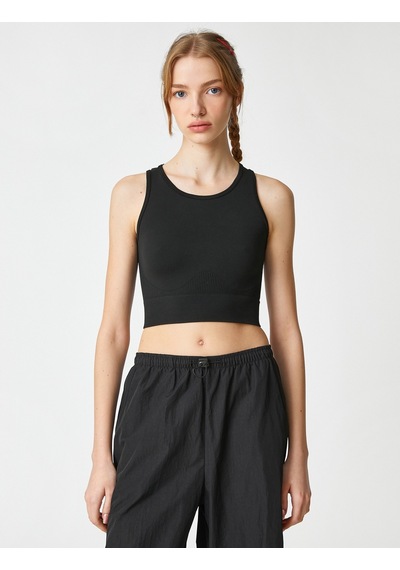 Koton Crop Atlet Basic Bisiklet Yaka Kolsuz Fitilli Siyah 3sal30086ık 3SAL30086IK999 Siyah