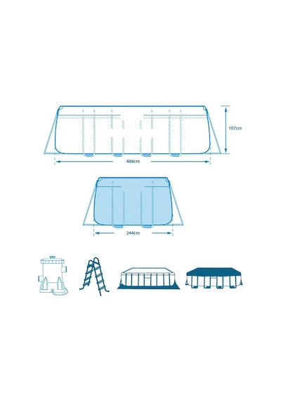 İntex 26792np Dikdörtgen Prefabrik Aile Havuzu 488x244x107cm Merdiven + Örtü + Filtre Set