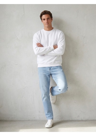 Noux 3 İplik Şardonlu Pamuk Sweatshirt Beyaz