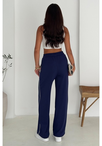 Noa & Noa Kadın Lastikli Bel Bağcıklı Bol Paça Pantolon Rahat & Minimal Stil Lacivert