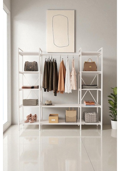 Nilamu Beyaz Elbise Dolabı Metal Gövdeli Açık Askılık & Organizer Dolap 175 170 34 Cm Beyaz Nilamu Beyaz Elbise Dolabı Metal Gövdeli Açık Askılık & Organizer Dolap 175 170 34 Cm Beyaz