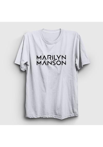 Presmono Unisex Logo Marilyn Manson T-shirt Beyaz