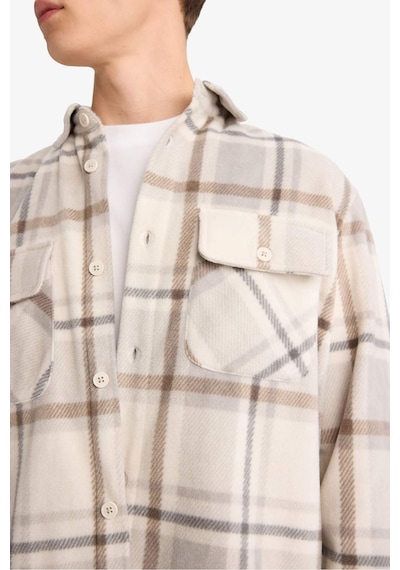 Defacto Regular Fit Kareli Polar Uzun Kollu Gömlek F0104ax25wnbg766 Bej-bg766