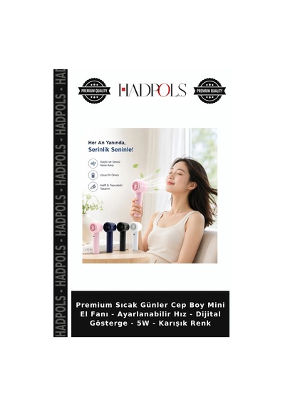 Premium Sıcak Günler Cep Boy Mini El Fanı - Ayarlanabilir Hız - Dijital Gösterge - 5w - Karışık Renk