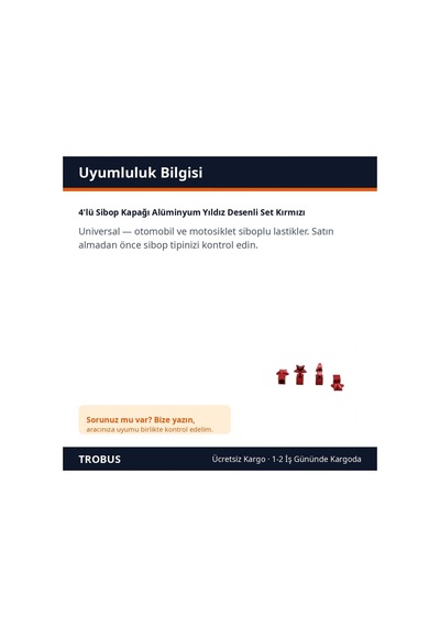Trobus 4'lü Sibop Kapağı Alüminyum Yıldız Desenli Set Kırmızı