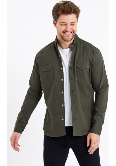 Cool Tarz Erkek Haki Çift Cepli Çıt Çıt Düğmeli Slim Fit Kot Gömlek-tcktgmlkr05s Haki Haki