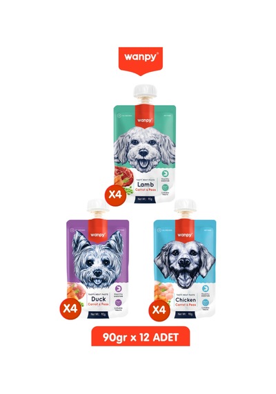 12li 3 Çeşit Karışık Lezzet Tavuk & Ördek & Kuzu & Sebzeli Taze Köpek Et Ezmesi 90 Gr. X 12 Adet