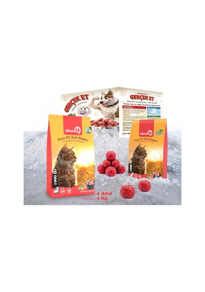 Kuzu Etli Tahılsız Barf Kedi Maması 4 Kg - 1000 G X 4