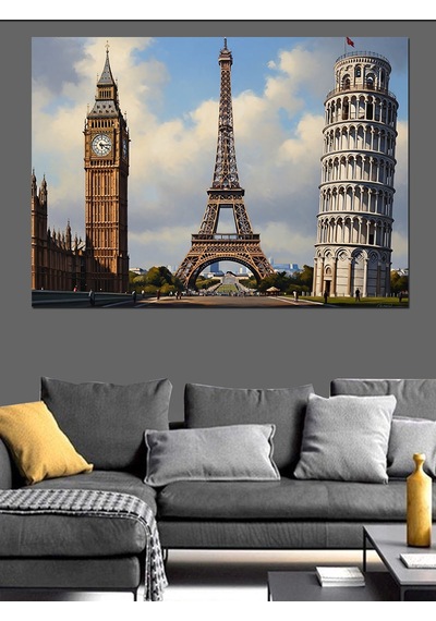 Ahşap Tablo Pisa Kulesi Eyfel Kulesi Ve Big Ben Kuleleri