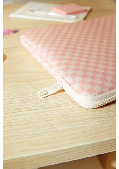 Ocean Home Textile Su İtici Leke Tutmaz Pembe Dama Desen Tablet Taşıma Çantası / Kılıfı 32.5 X 24 X 2 Cm Tablet Kılıfı