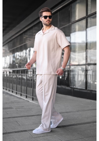 Madmext Taş Rengi Polo Yaka Erkek Alt Üst Takım E7356 Taş Rengi
