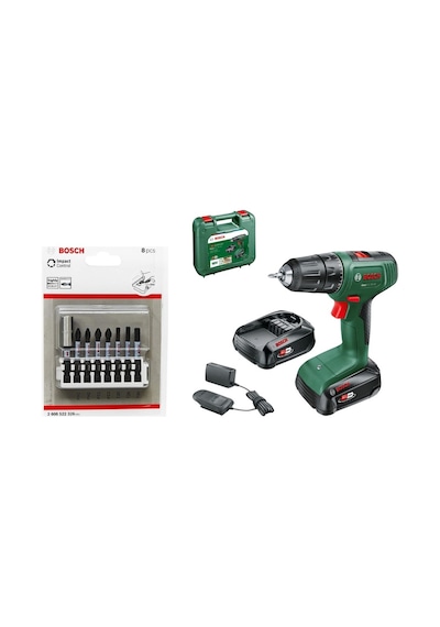 Bosch EasyDrill 18V-40 2.0AH Çift Akülü Matkap + Bosch Impact Control Vidalama Bits Uç Seti 8 Parça