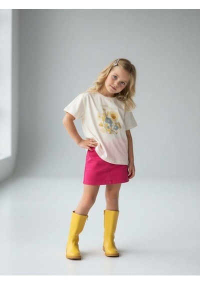Zekids Kız Çocuk Floral Touch Baskılı Pamuklu T-shirt-16885 Ekru