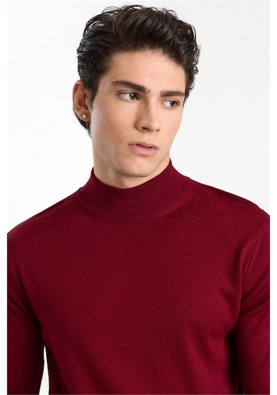 Süvari Koyu Bordo Regular Düz Örme Yarım Balıkçı Yaka Kazak Str2013700019-k09