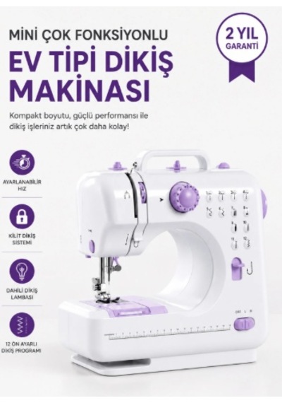 Kompakt Çok Fonksiyonlu Dikiş Makinesi 12 Desenli Ayarlanabilir Hızlı Ayak Pedallı - Lisinya St