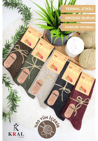 Kral Socks Kışlık Yün Lambswool Kadın Çorap 5'li Paket Çok Renkli