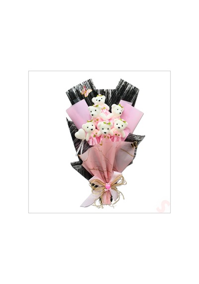 6 Ayıcıklı Buket, 55cm X 35cm - Pembe