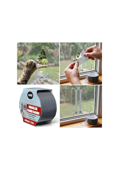 Yapışkan Sineklik Tülü Tamir Bandı 2 Metre X 48 Mm Sinek Teli Yaması Yırtık Delik Onarım Bantı