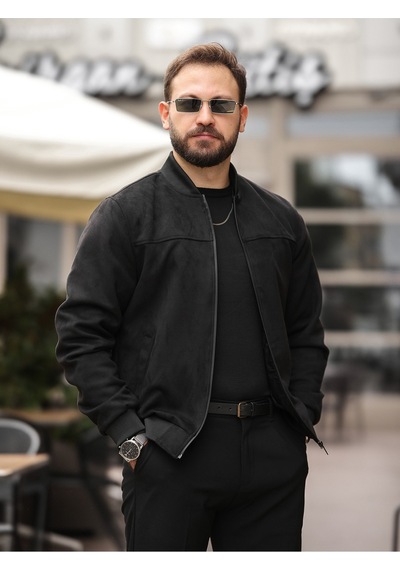 Yeni Sezon Kolej Bomber Süet Ceket Siyah Süet