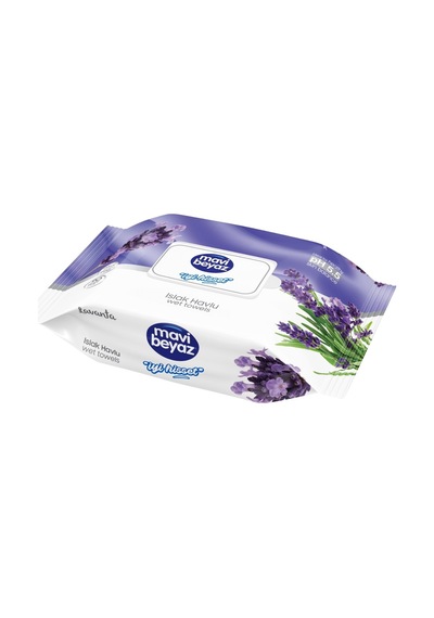 Mavi Beyaz Islak Havlu Mendil 90 Yaprak Lavanta 24 Lü Set 90 Yapr