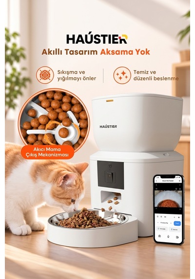 Qq025 Kameralı Akıllı Kedi Köpek Otomatik Mama Kabı,480p Gece Görüşlü, Wifi 2.4ghz, 4 Lt, Metal Kase
