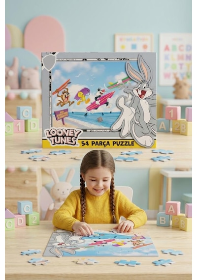 Lisanslı 54 Parça Looney Tunes Bugs Bunny Ve Arkadaşları Eğitici Ve Öğretici Çocuk Puzzle