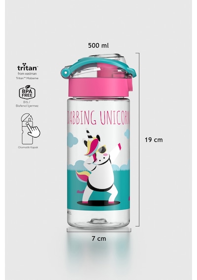 Renga Saga Unicorn Desenli 500 Ml Tritan Çocuk Matara 912014 Pembe-turkuaz Turkuaz - Pembe